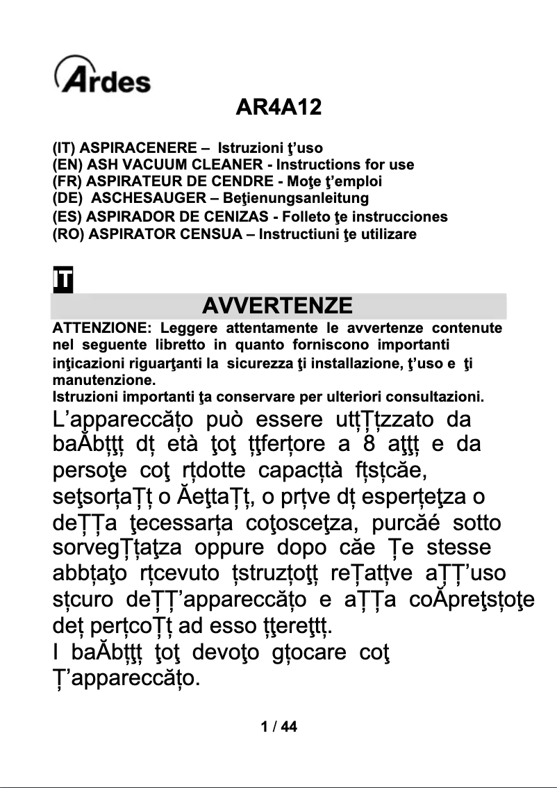 Page n°1 - Manuel utilisateur Ardes AR4A12