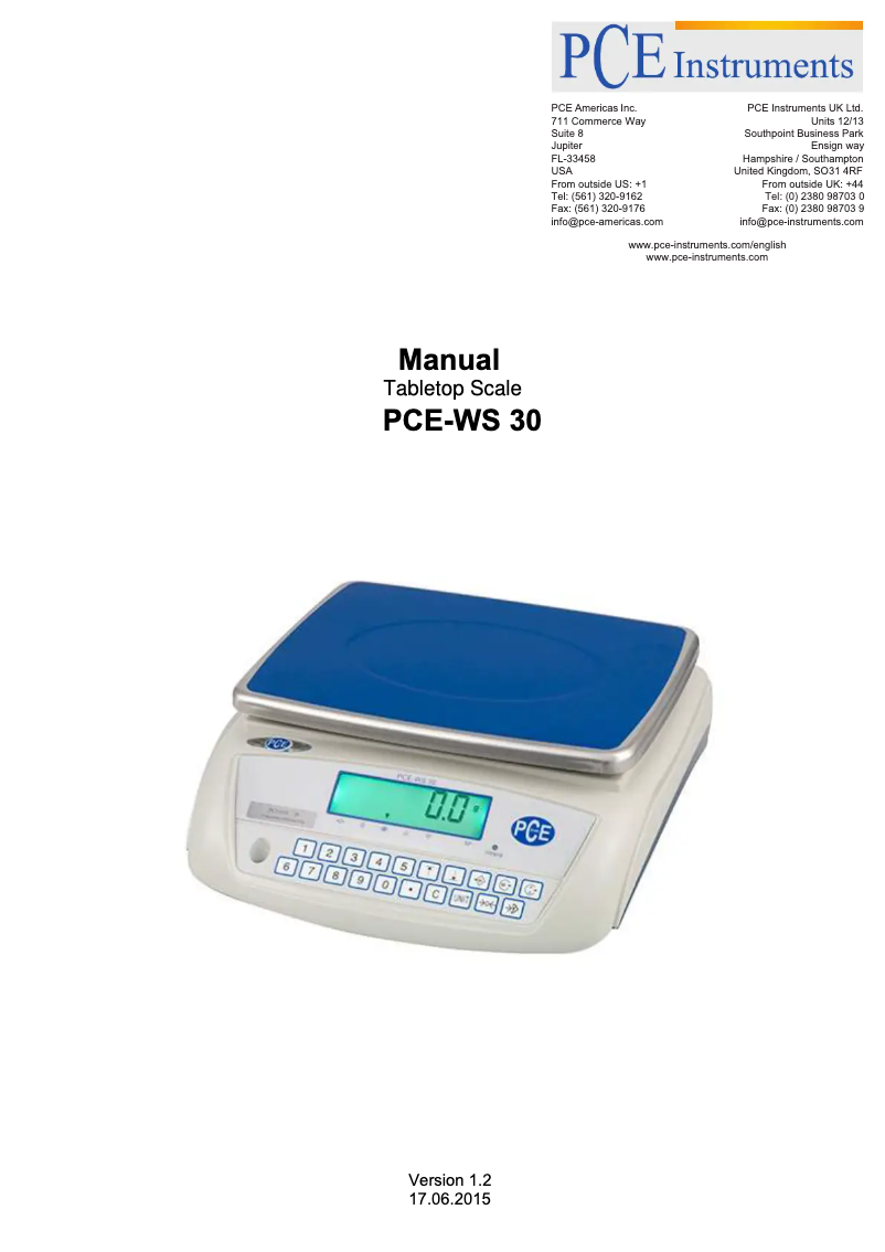 Page n°1 - Manuel utilisateur PCE Instruments PCE-WS 30