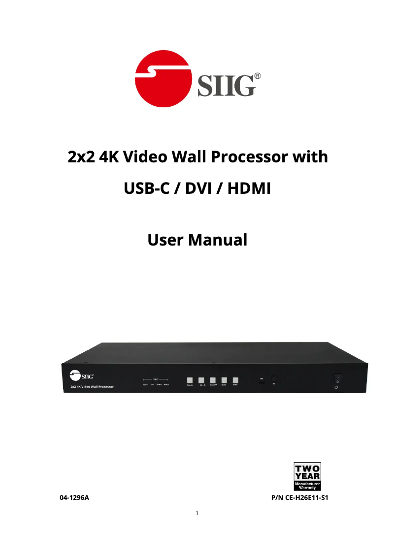 Page 1 de la notice Manuel utilisateur Siig CE-H26E11-S1