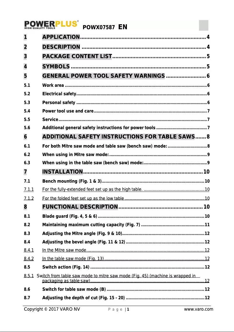 Page 1 de la notice Manuel utilisateur PowerPlus POWX07587