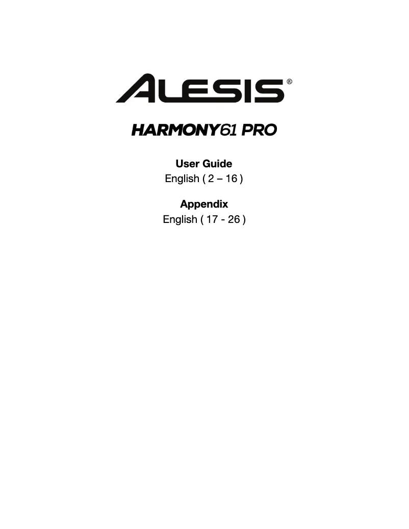 Page 1 de la notice Manuel utilisateur Alesis Harmony 61 Pro