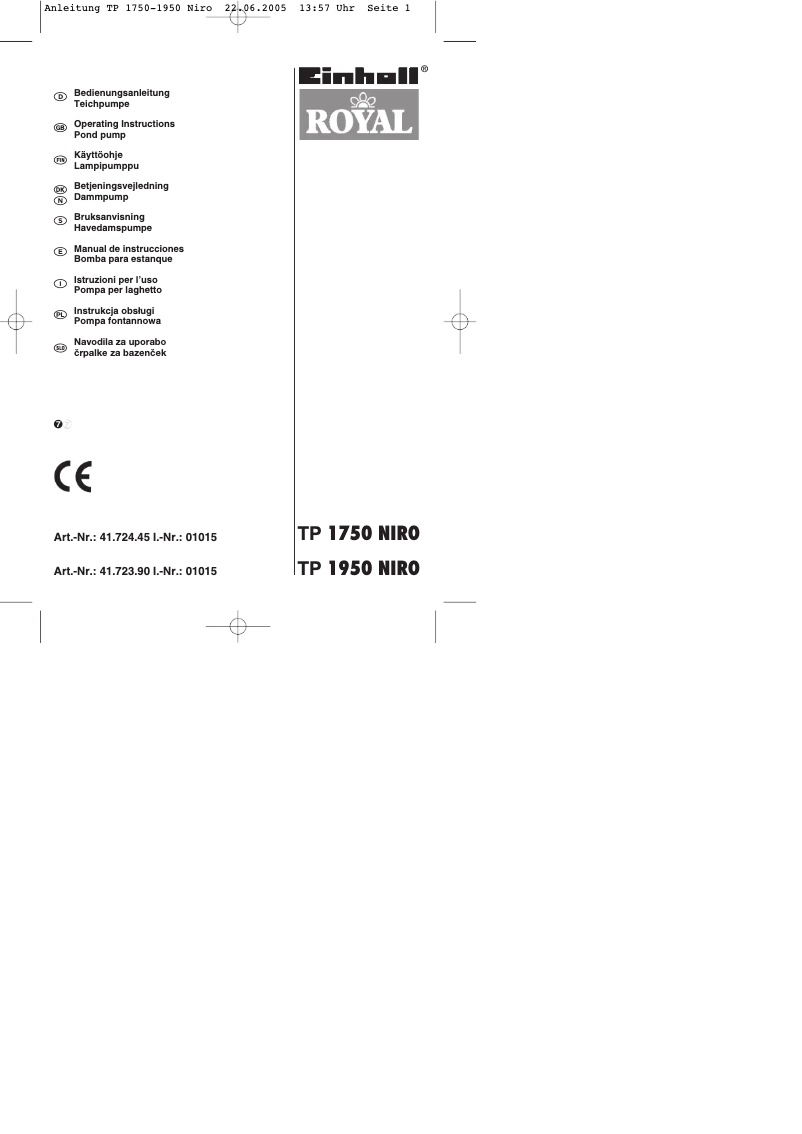 Image de la première page du manuel de l'appareil TP 1750 Niro