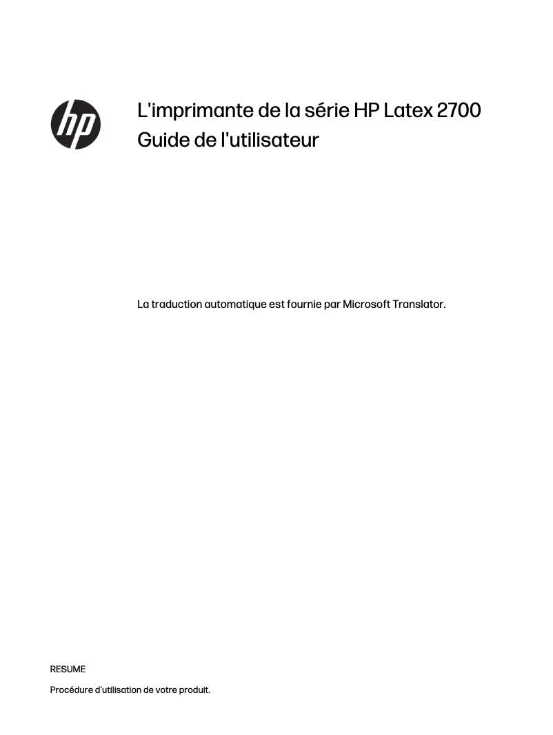 Page 1 de la notice Manuel utilisateur HP Latex 2700