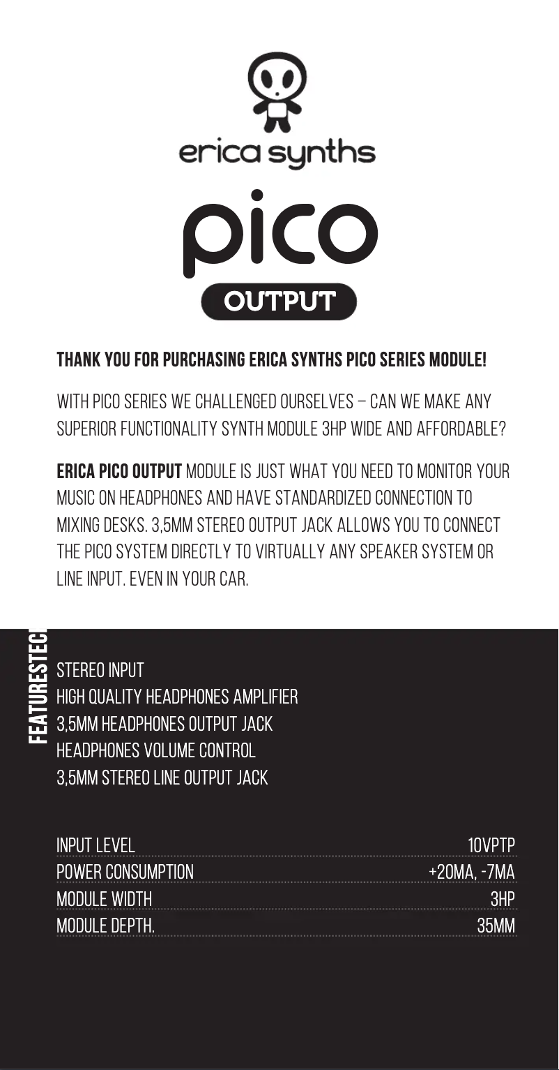 Page 1 de la notice Manuel utilisateur Erica Synths Pico Output