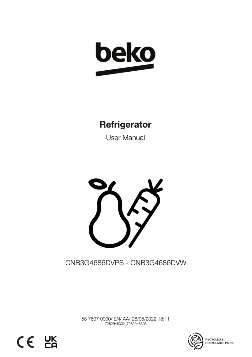 Page 1 de la notice Mode d'emploi Beko CNB3G4686DVW