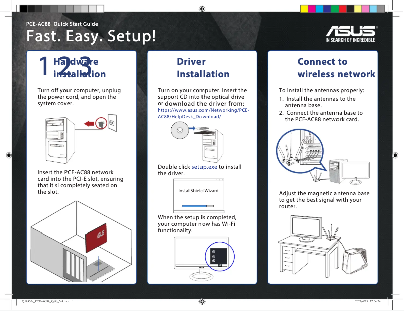 Page 1 de la notice Guide de démarrage rapide Asus PCE-AC88
