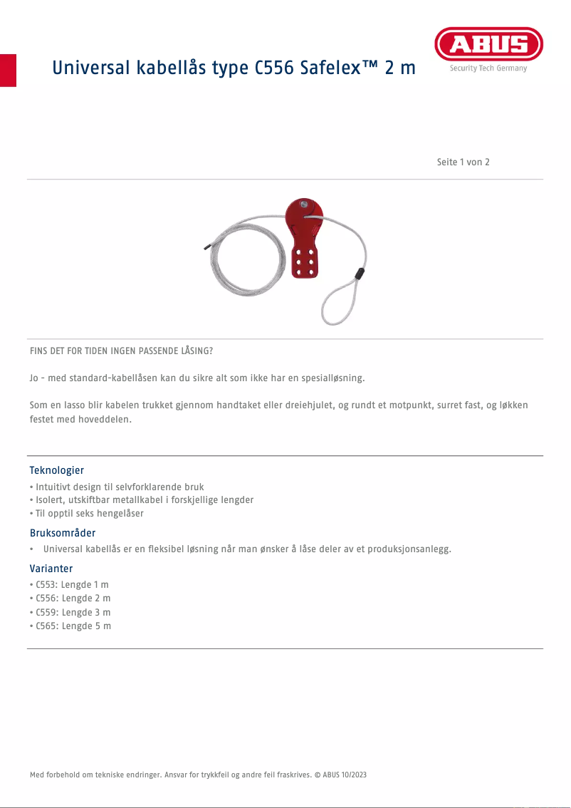 Page 1 de la notice Fiche technique Abus C553