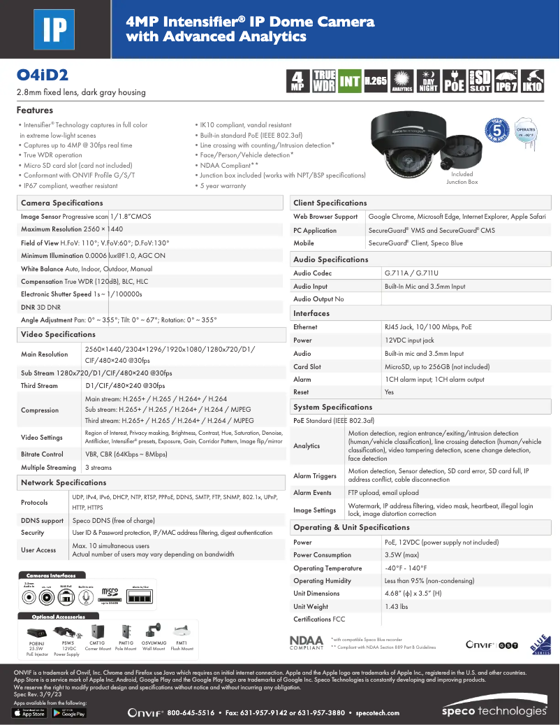 Page n°1 - Fiche technique Speco Technologies O4iD2