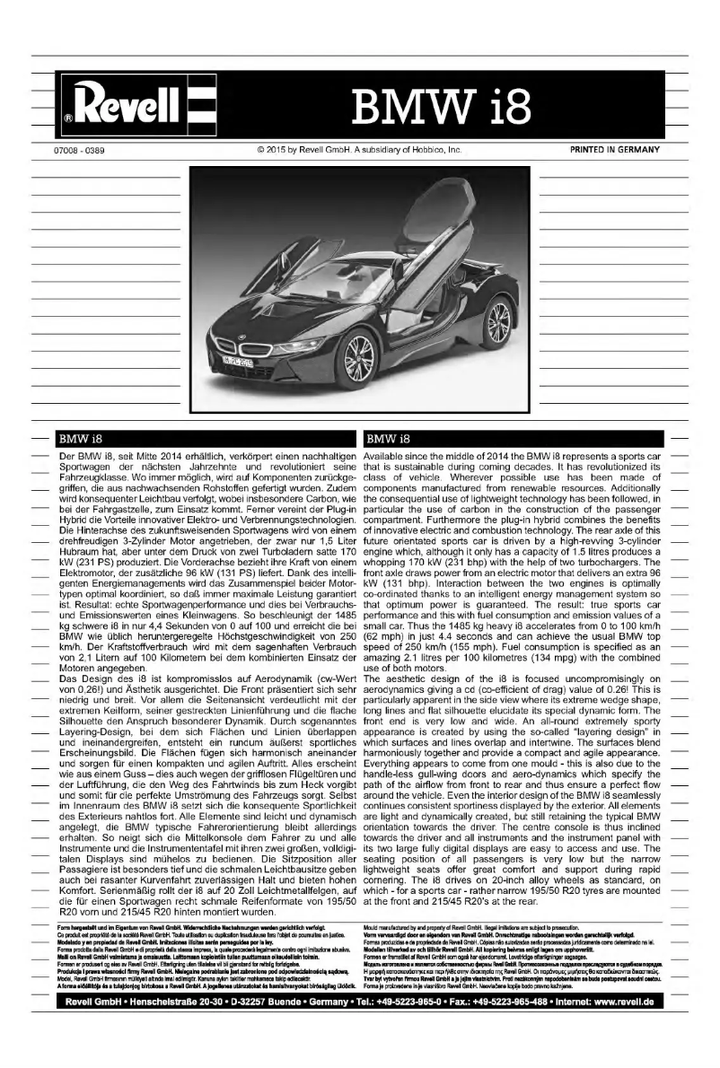Page 1 de la notice Manuel utilisateur Revell BMW i8