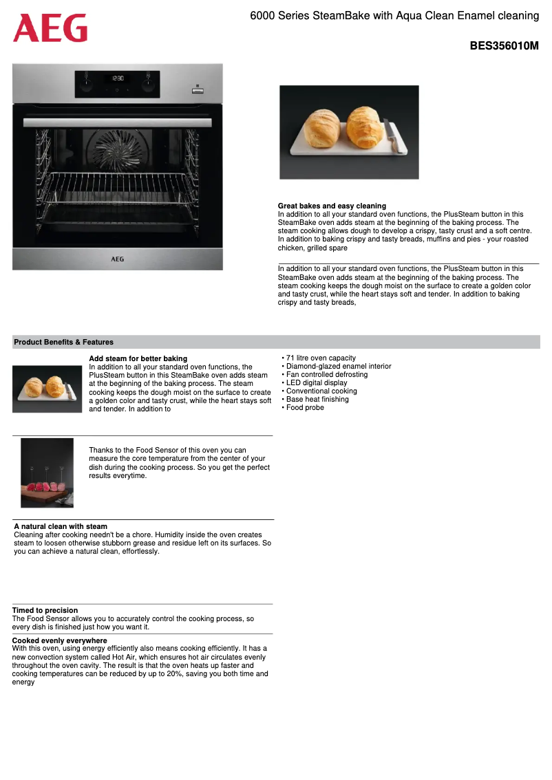 Página 1 del manual Ficha técnica AEG BES356010M
