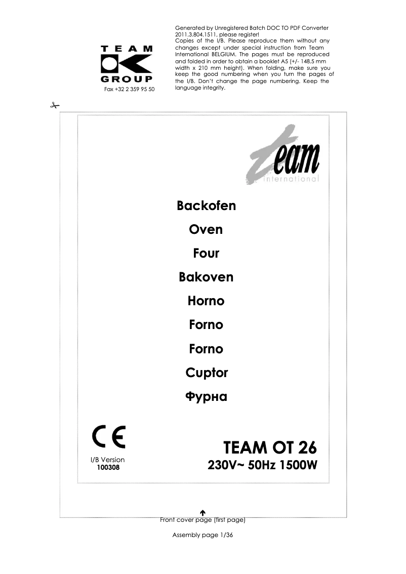 Image de la première page du manuel de l'appareil OT 26