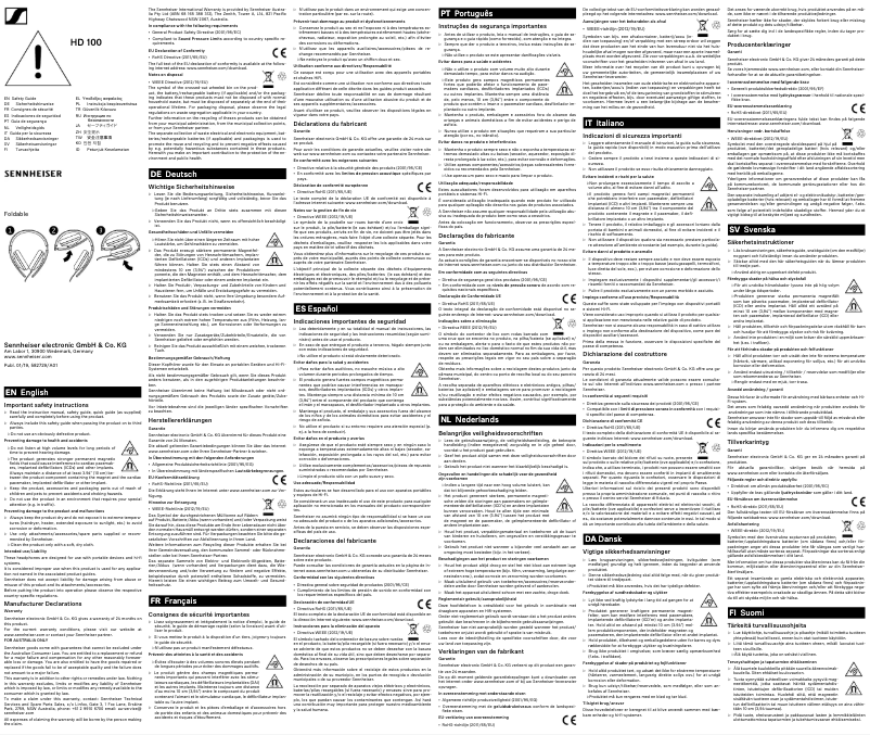 Page 1 de la notice Manuel utilisateur Sennheiser HD 100