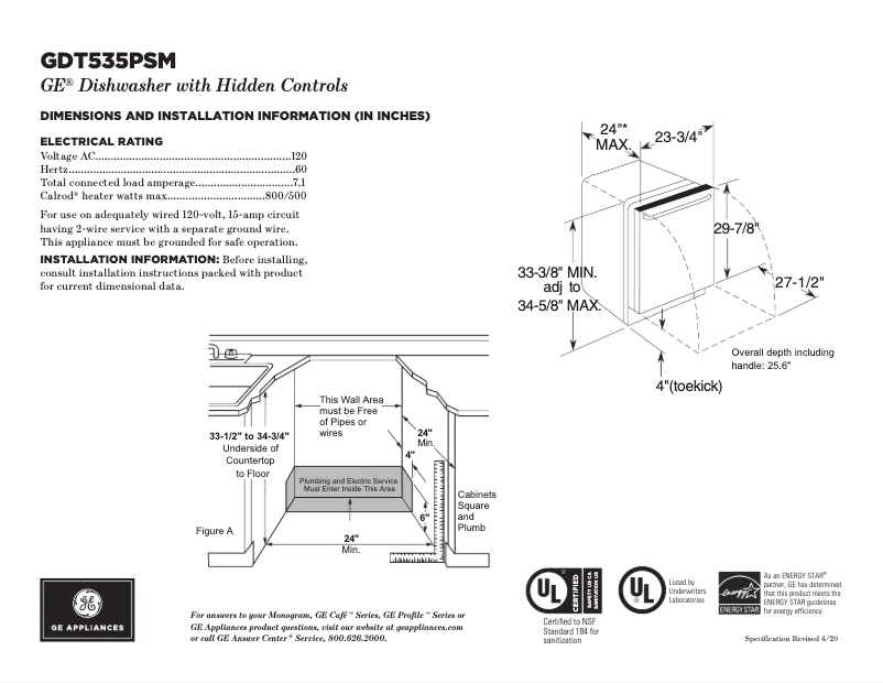 Page n°1 - Fiche technique GE GDT535PSMSS