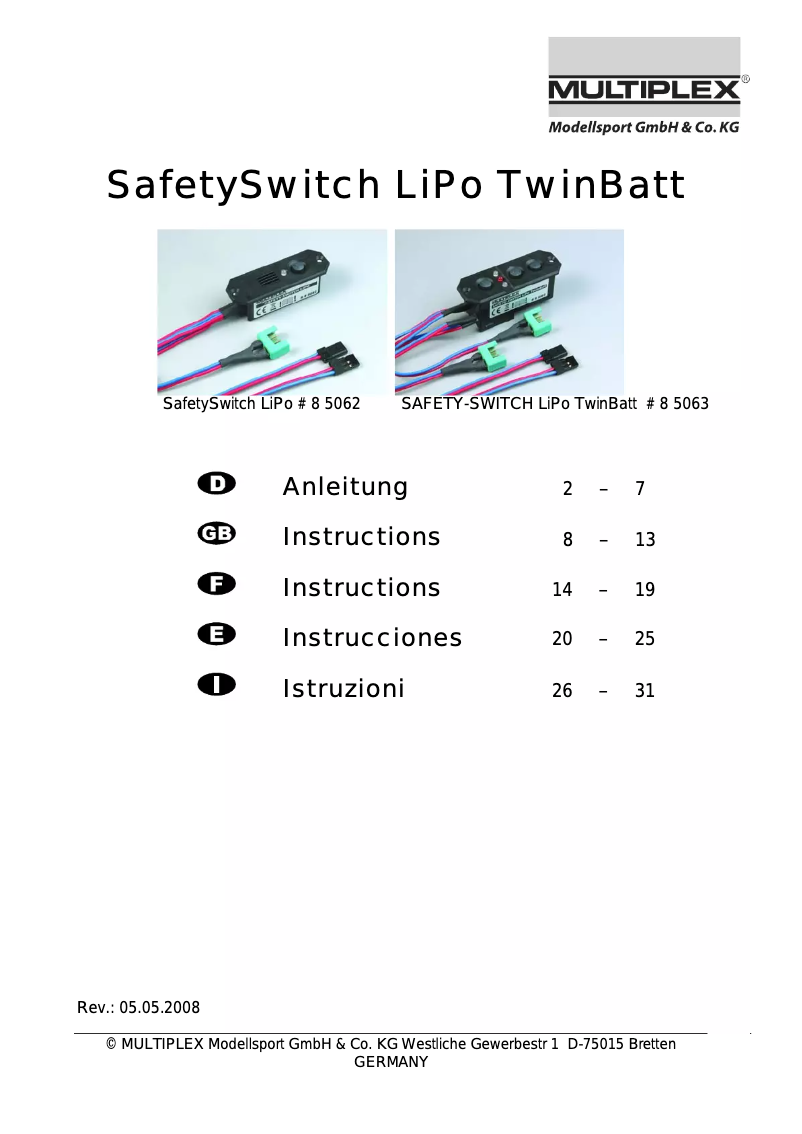 Página 1 del manual Manual de usuario Multiplex Safety-Switch LiPo