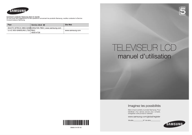 Page 1 de la notice Manuel utilisateur Samsung LA37A550P1R