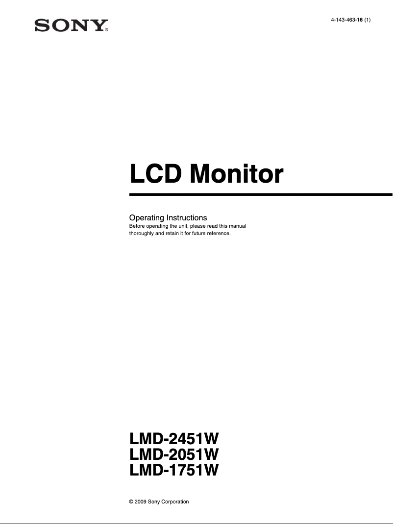 Page n°1 - Manuel utilisateur Sony LMD-2051W
