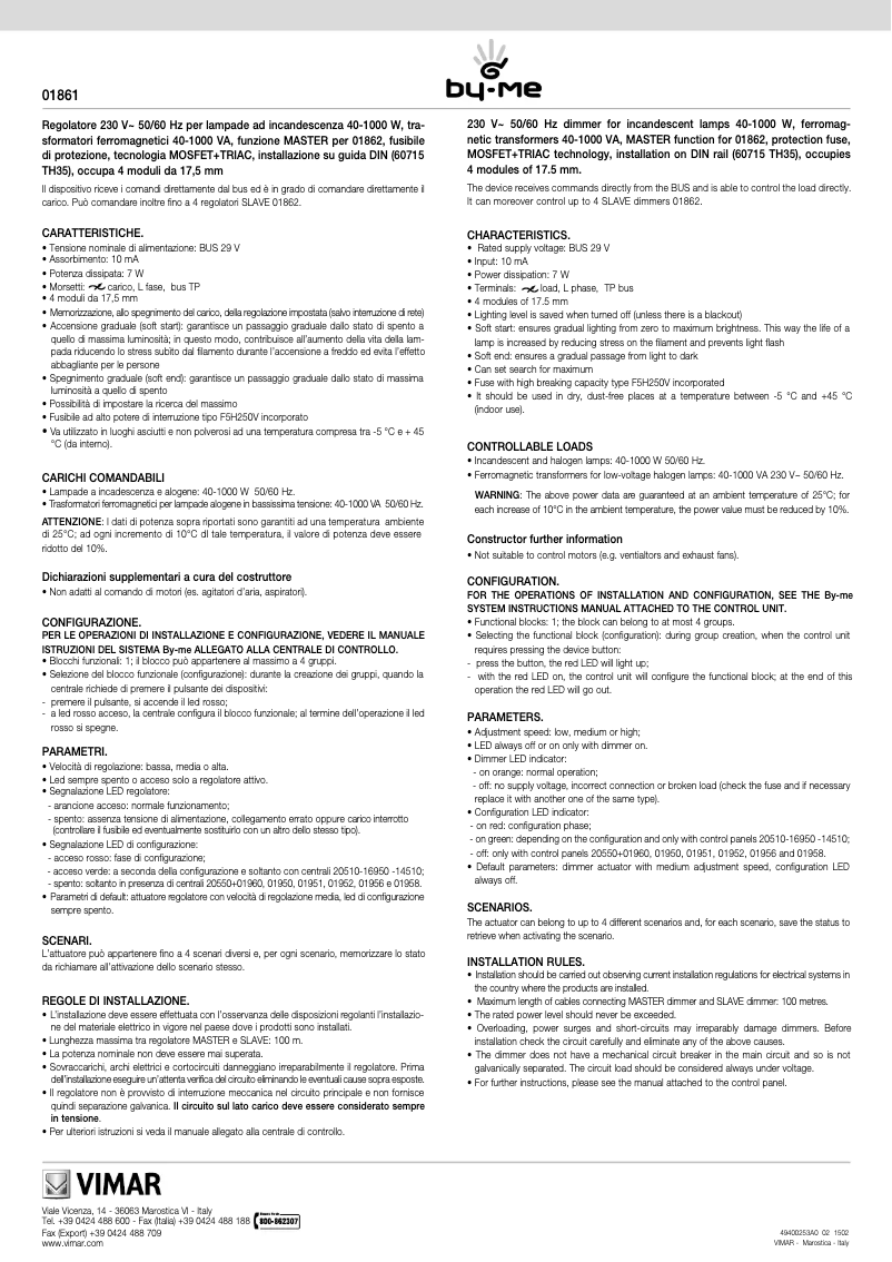 Page 1 de la notice Manuel utilisateur Vimar 01861