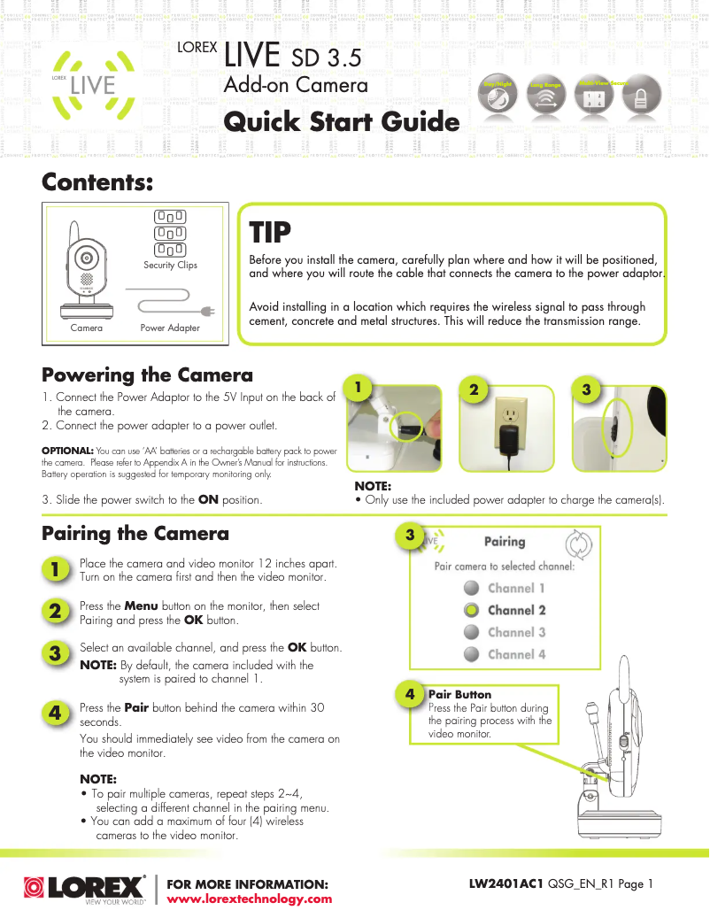 Page 1 de la notice Manuel utilisateur Lorex LW2401AC1