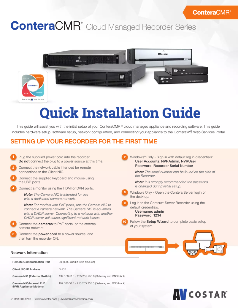 Page 1 de la notice Manuel utilisateur Arecont Vision ConteraCMR AV-CN800