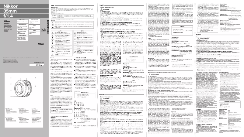 Image de la première page du manuel de l'appareil Nikkor 35mm f/1.4