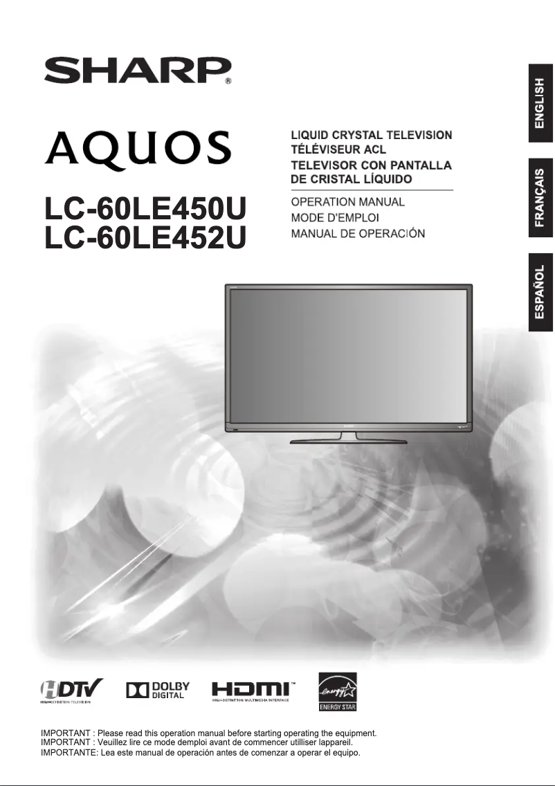 Page n°1 - Manuel utilisateur Sharp Aquos LC-60LE452U
