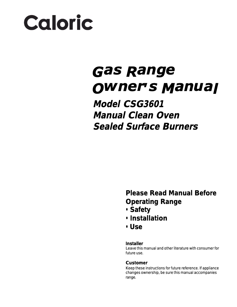 Page n°1 - Manuel utilisateur Caloric CSG3601W
