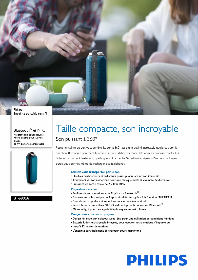 Page 1 de la notice Fiche technique Philips BT6600A