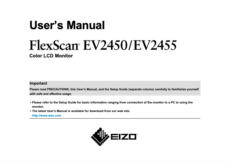 Page 1 de la notice Manuel utilisateur Eizo FlexScan EV2450F