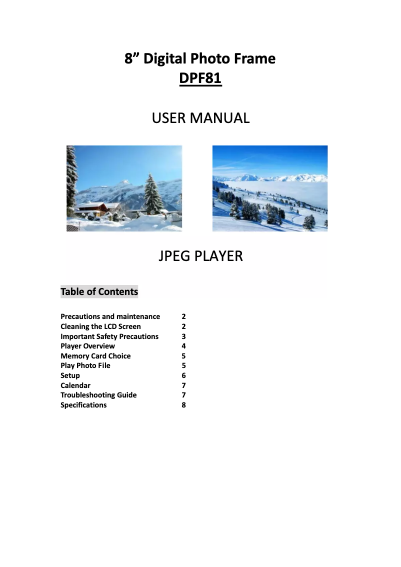 Page n°1 - Manuel utilisateur Maxell DPF81