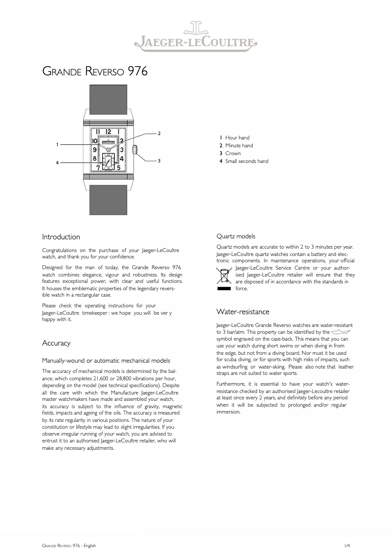 Image de la première page du manuel de l'appareil Grande Reverso 976