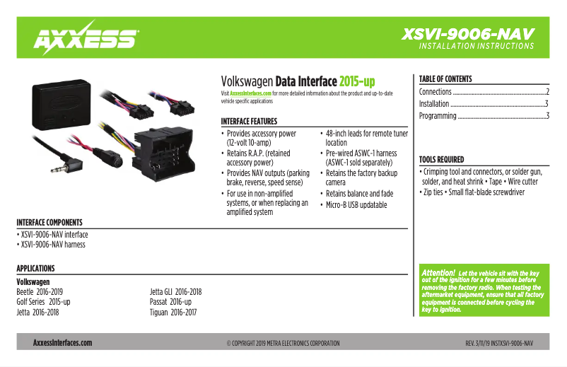 Page n°1 - Manuel utilisateur Metra XSVI-9006-NAV