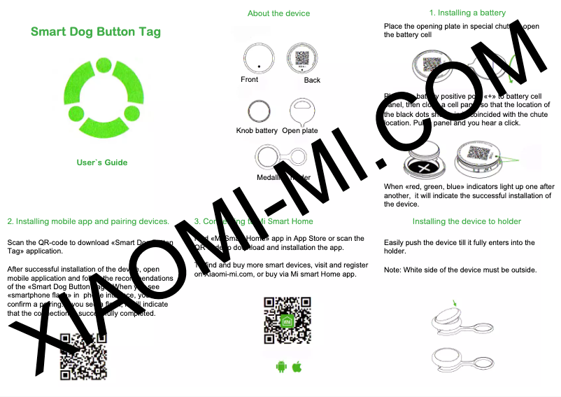 Page 1 of the manual User Manual Xiaomi Smart Dog Button Tag