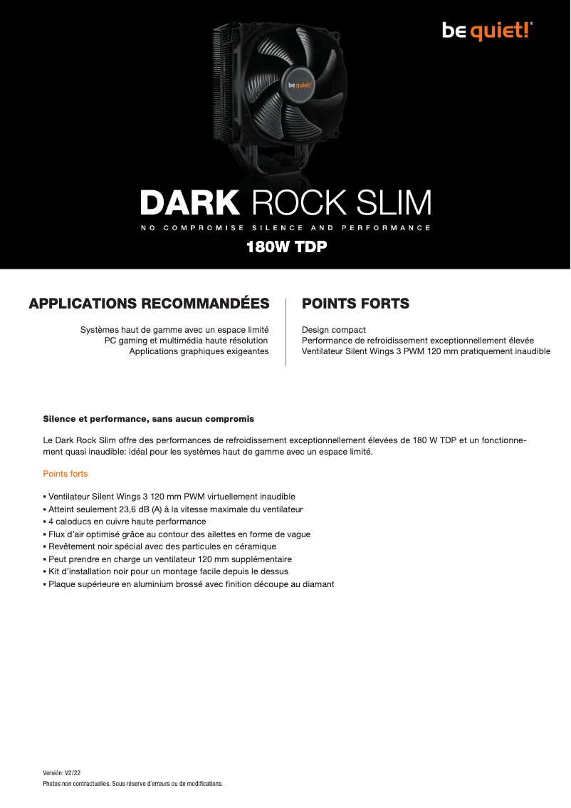 Page 1 de la notice Fiche technique Be Quiet! Dark Rock Slim