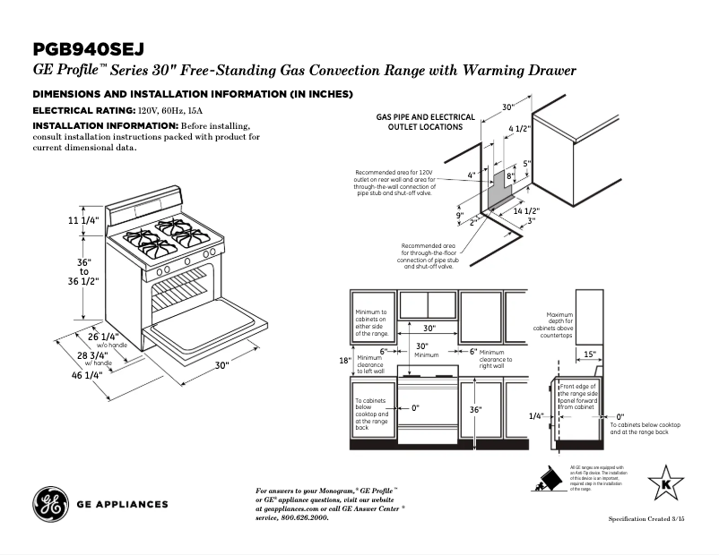 Page n°1 - Fiche technique GE Profile PGB940SEJSS