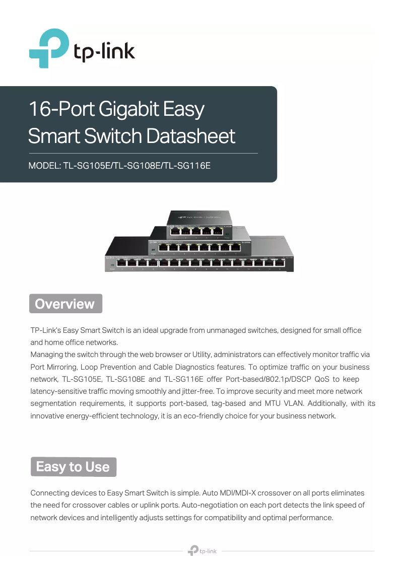 Page 1 de la notice Fiche technique TP-Link TL-SG108E