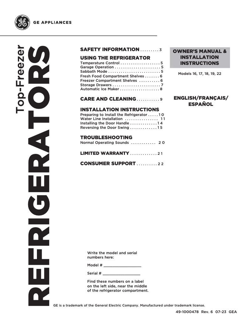 Page n°1 - Guide d'installation Hotpoint HPE16BTNRWW