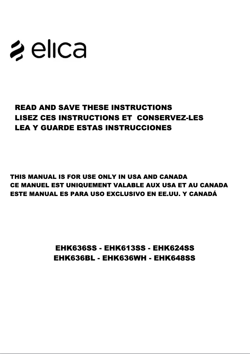 Page 1 de la notice Guide d'installation Elica Haiku EHK636BL