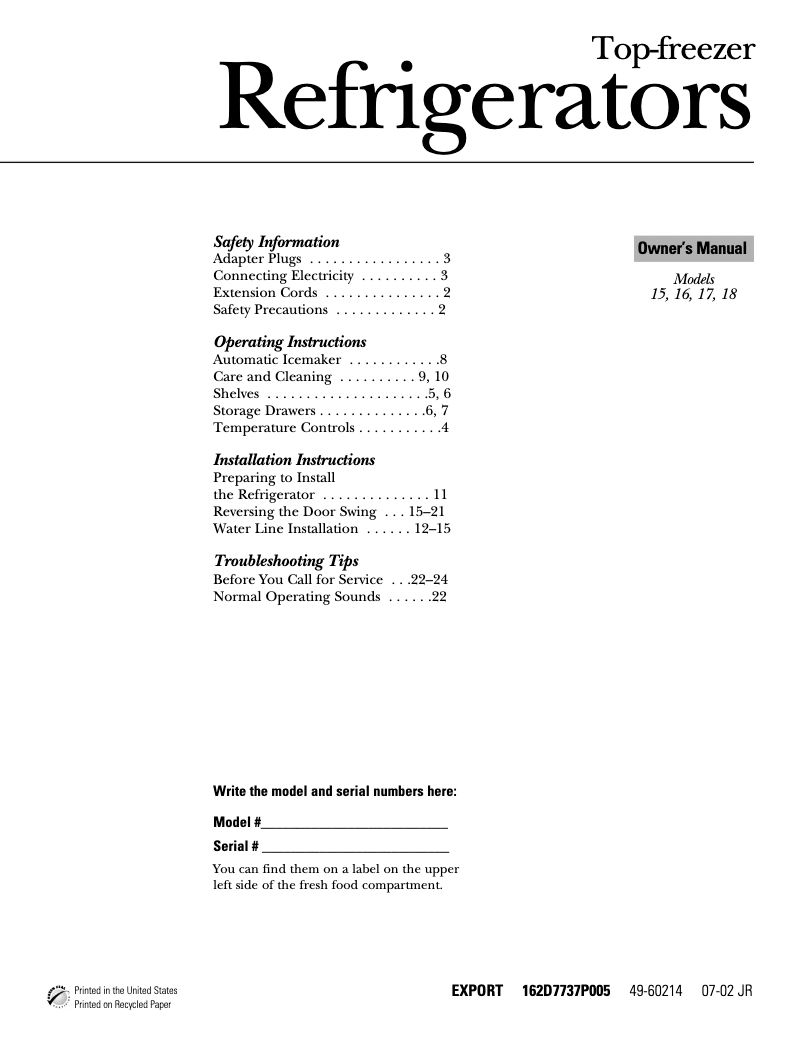 Page 1 of the manual Installation Guide GE GTT15FBMCC