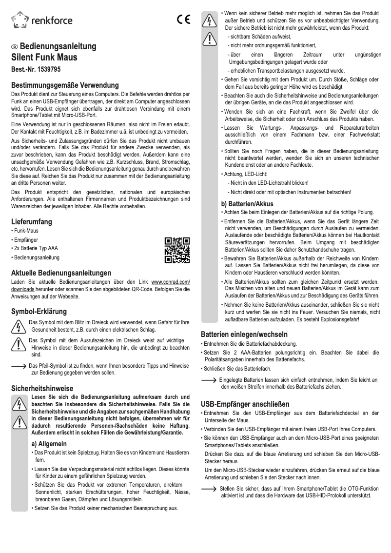 Page 1 de la notice Manuel utilisateur Renkforce 1539795