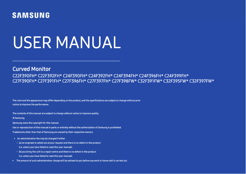 Page 1 de la notice Manuel utilisateur Samsung C27F390FHMX