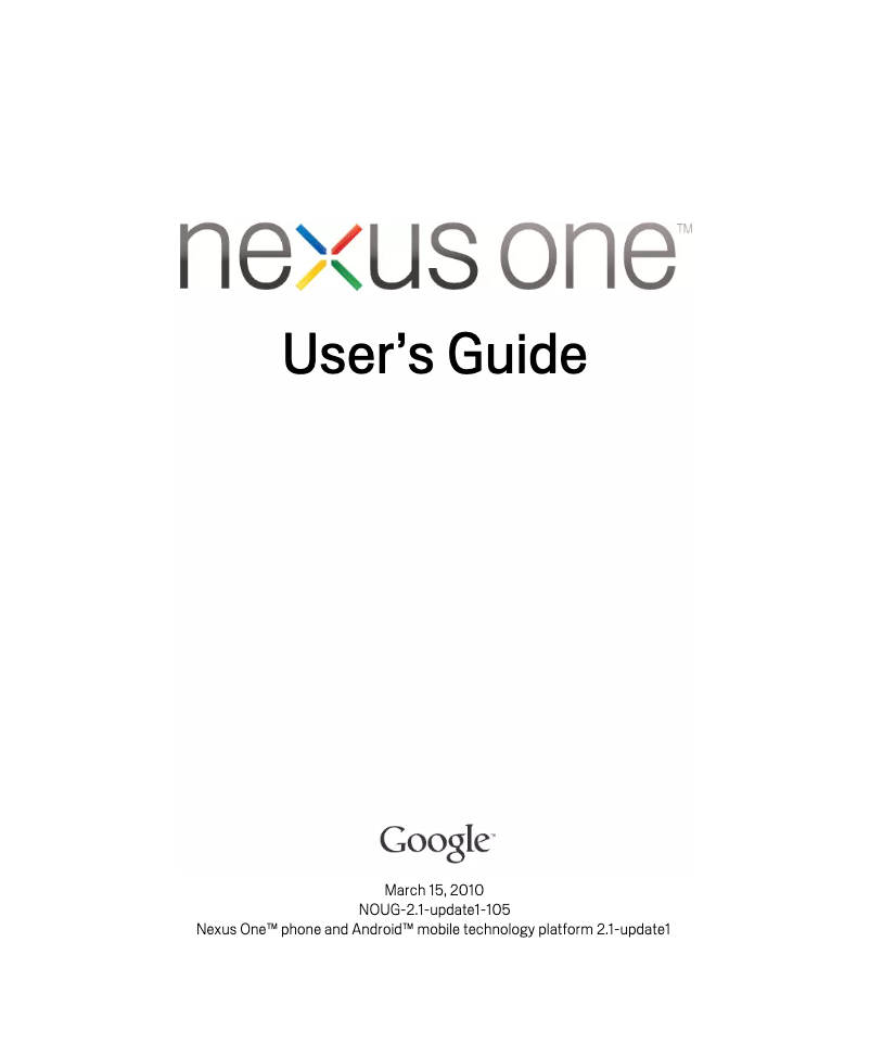 Page 1 de la notice Manuel utilisateur HTC Google Nexus One