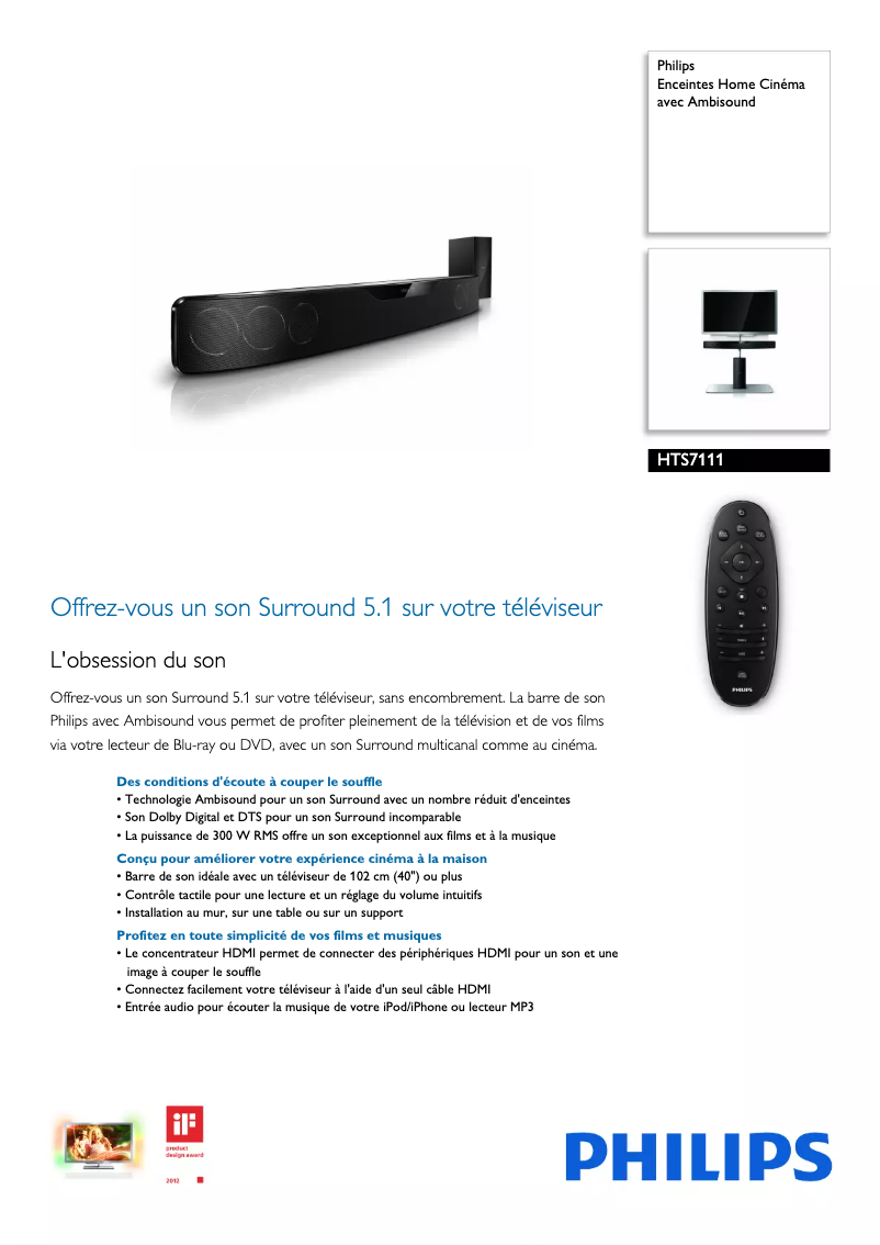 Page n°1 - Fiche technique Philips HTS7111