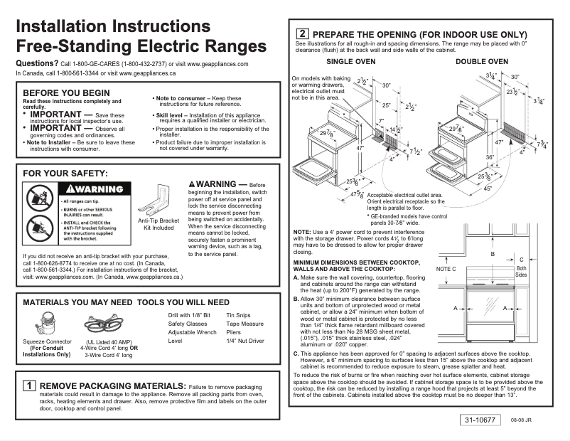 Page n°1 - Guide d'installation GE EER2002MBS