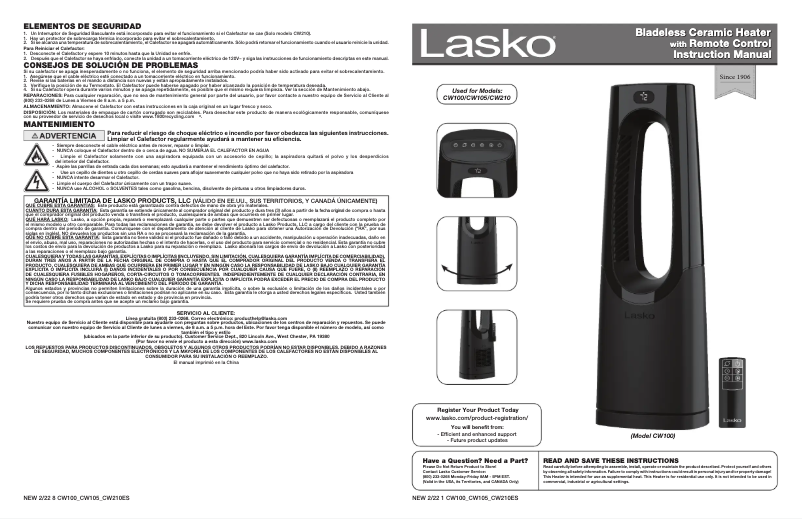 Página 1 del manual Manual de usuario Lasko CW210