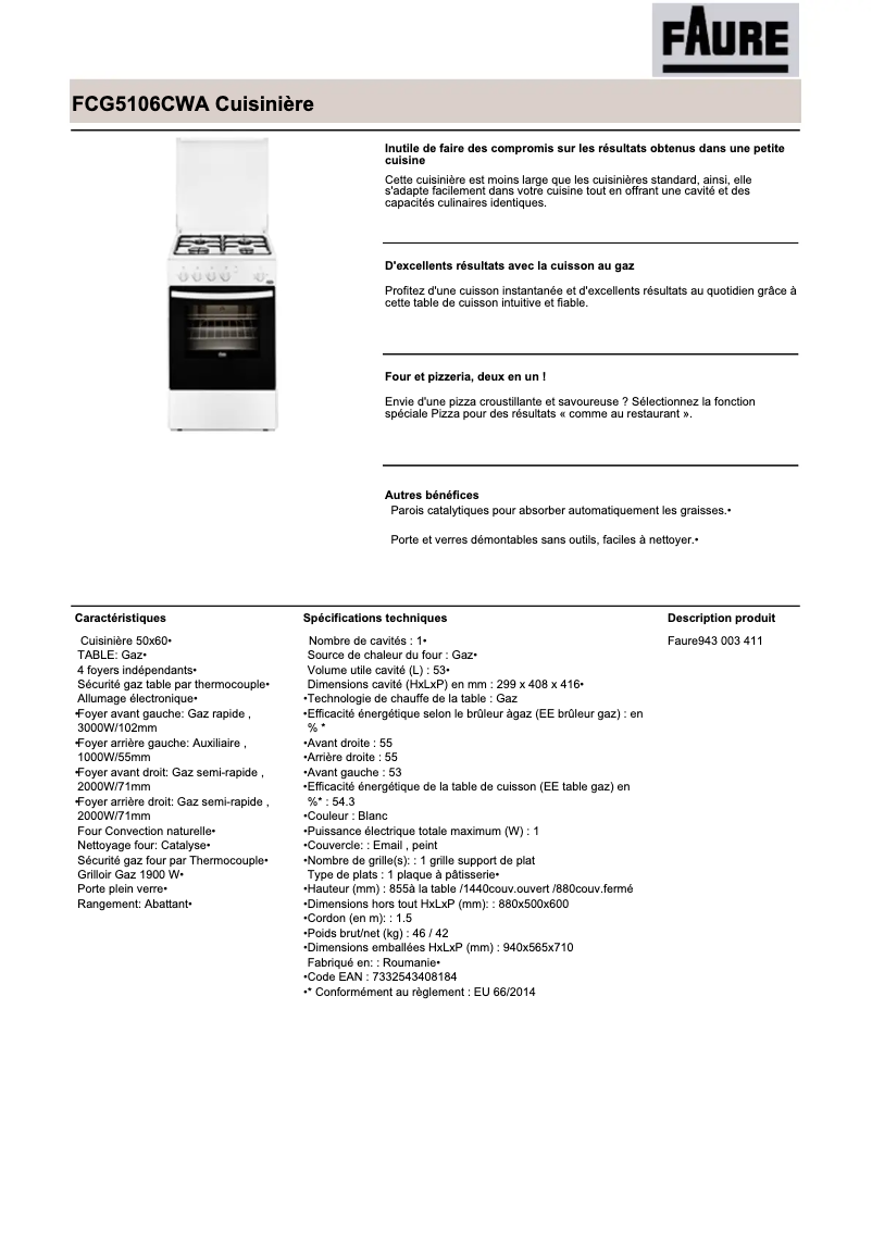 Image de la première page du manuel de l'appareil FCG5106CWA