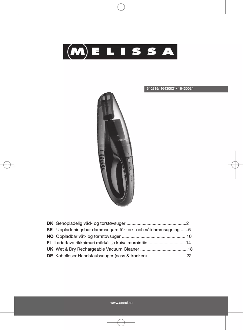 Page 1 de la notice Manuel utilisateur Melissa 640215