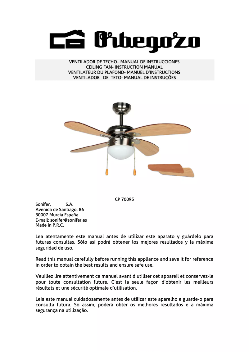 Page n°1 - Manuel utilisateur Orbegozo CP 70095