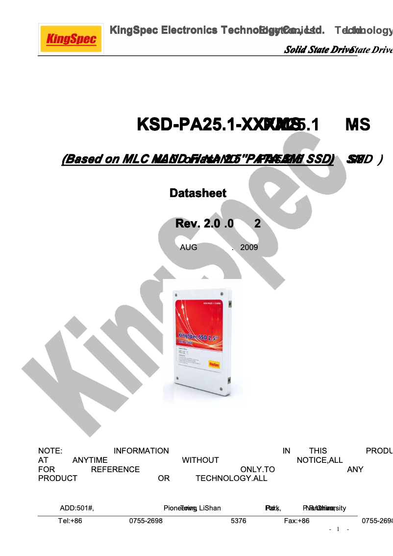 Página 1 del manual Manual de usuario KingSpec KSD-PA25.1-032MS