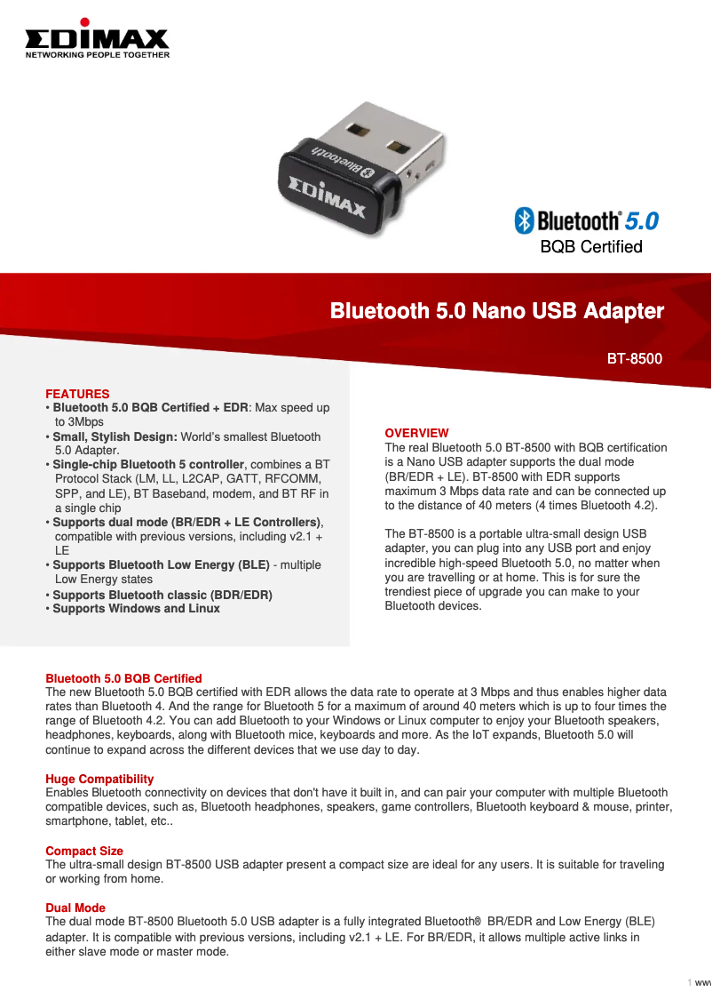 Image de la première page du manuel de l'appareil BT-8500