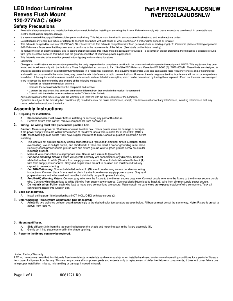 Page n°1 - Manuel utilisateur AFX Reeves RVEF2032LAJUDSNLW